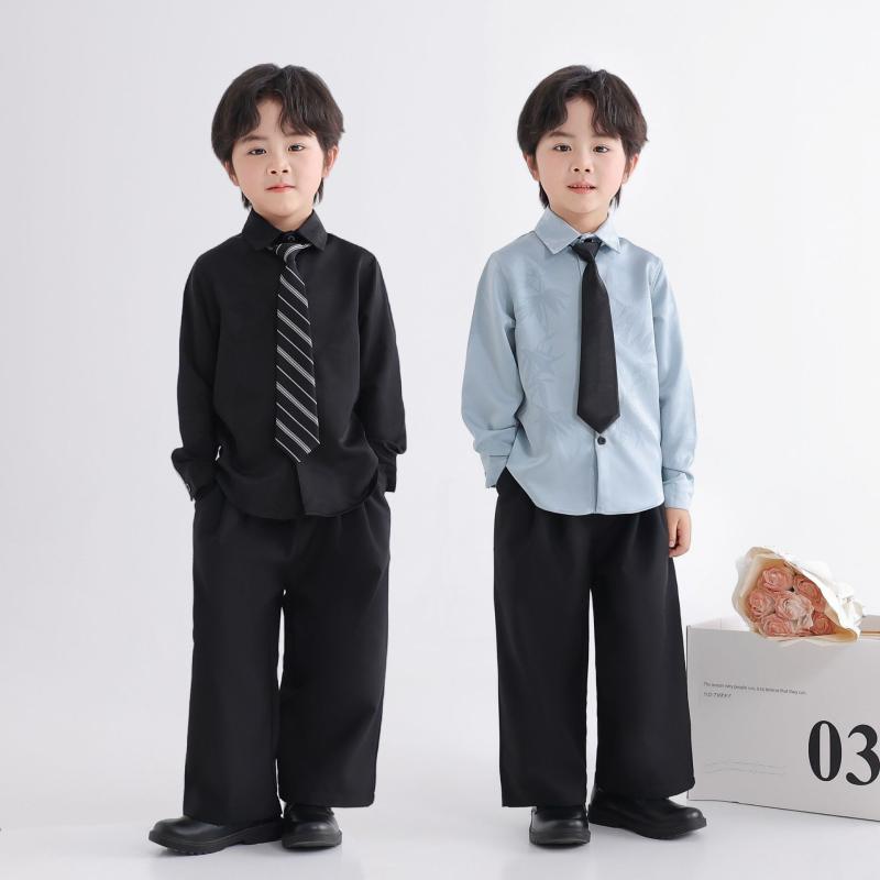 シャツ 男の子 キッズ 春秋冬 ジャガード織り 長袖 セットアップ フォーマル カジュアル 上品なポリエステル素材 柔らかな肌触り おしゃれ かっこいい 入園式 卒園式 発表会 結婚式 子供服