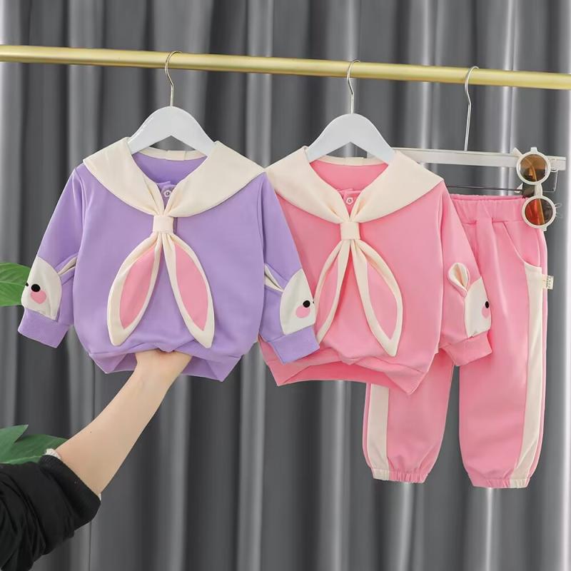 セットアップ キッズ 女の子 ジュニア 長袖 2点セット 春秋冬 綿 コットン 柔らかい カジュアル スポーツ ウサギ柄 おしゃれ かわいい