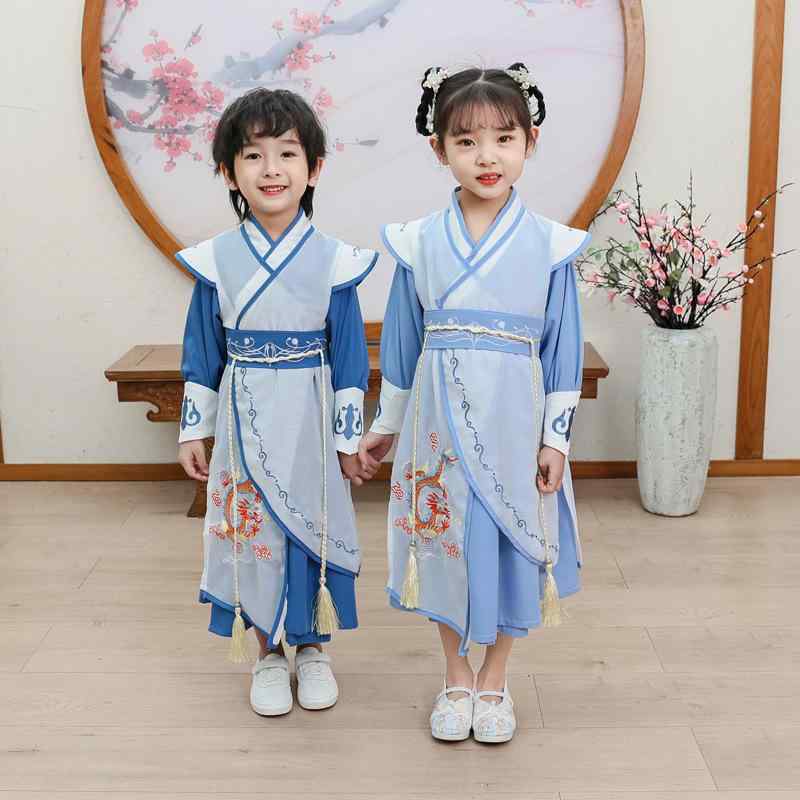 唐装 キッズ 男の子 漢服 中国風 長袖 上下セット 春秋 発表会 衣装 舞台衣装 柔らかい肌触り ポリエステル素材 3歳 8歳 100cm 140cm向け おしゃれ トレンド