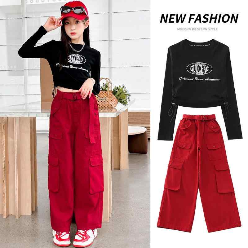 パンツ 女の子 キッズ ジュニア カーゴパンツ 春秋 ソフトな肌触り ゆったり ルーズ ストレート ワイド アメリカン カジュアル ストリートファッション 無地 綿100%
