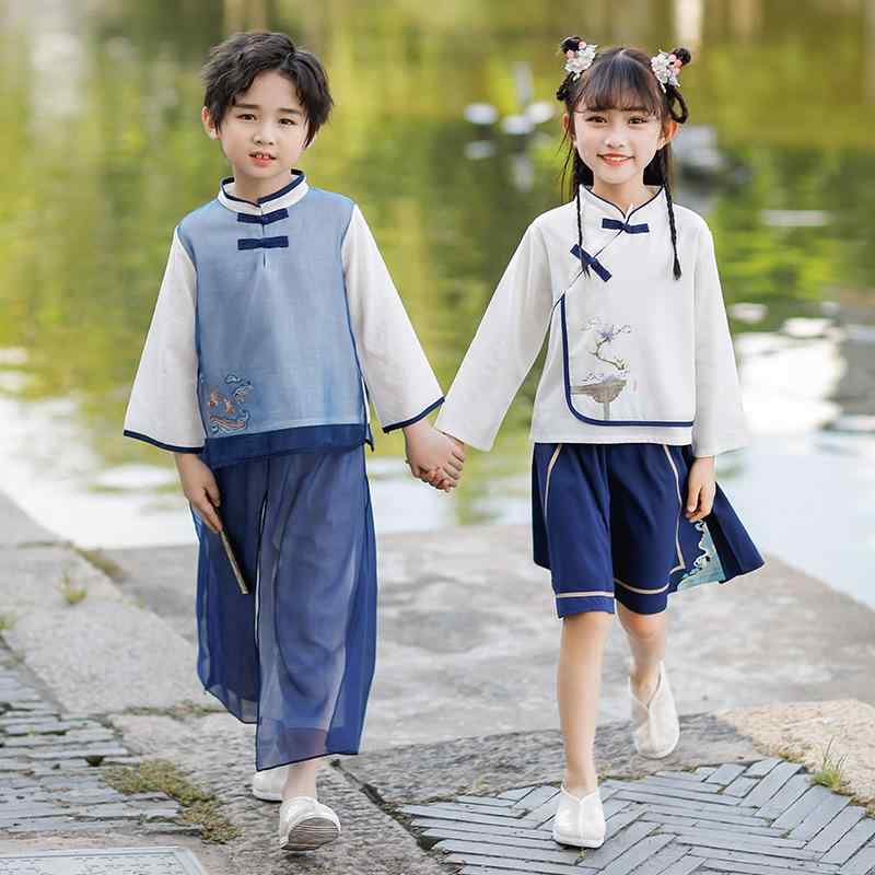 綿素材 柔らか肌触り キッズ チャイナ服 男の子 女の子 中国風 漢服 唐装セットアップ 春秋 動物柄 幼稚園 小学生 発表会 ステージ衣装 団体服 イベントコスチューム