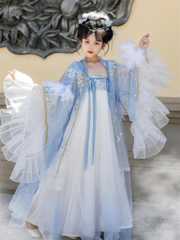 子供服 女の子 漢服 唐装 刺・墸 ケープ付き ファー襟 シフォン 春秋 花柄 古風 優雅 中国風 軽やか 肌触り優しい ジュニア｜セキュアデポ 7,771円