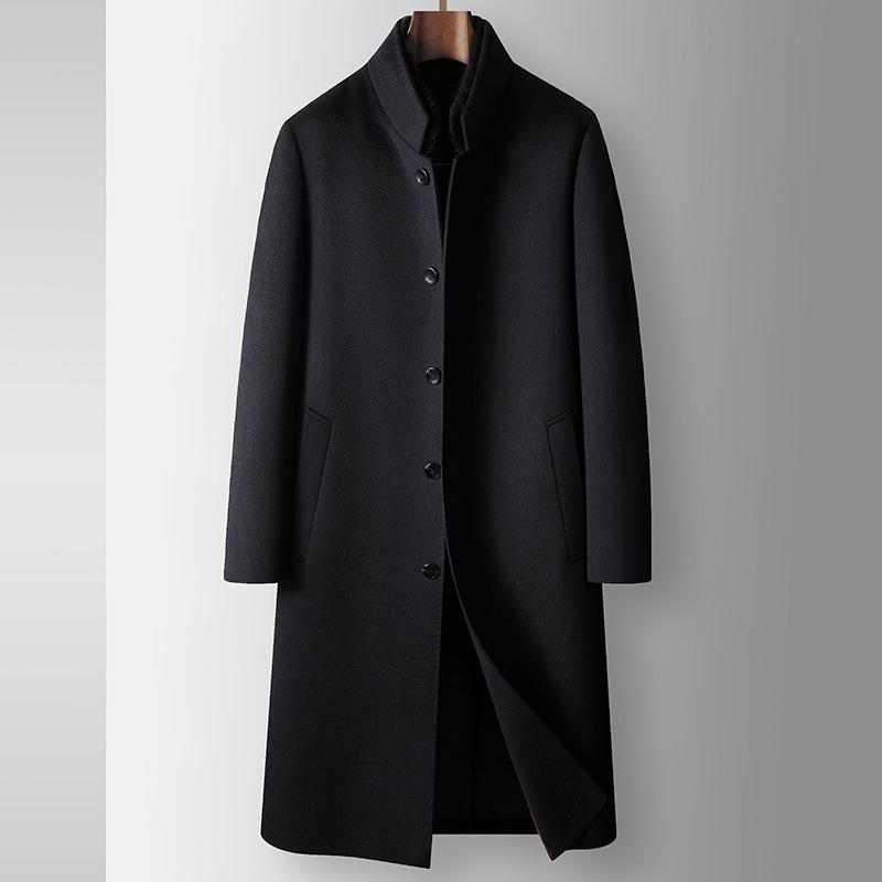 コート メンズ 男性用 厚手 着脱式 ラビットファーインナー カシミヤ ウール混 シングルブレスト ロング丈 ビジネス 通勤 軽ビジネス テーラードカラー ミンクファー ミドル世代向け 秋冬