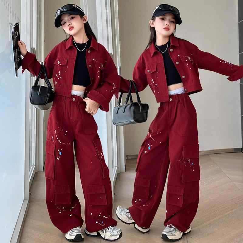 キッズ 女の子 ジュニア 綿100% ソフトな肌触り ワークウェア セットアップ 春秋 長袖 ジャケット ストレートパンツ ストリート カジュアル おしゃれ かわいい ツーピース 普段着 通学着