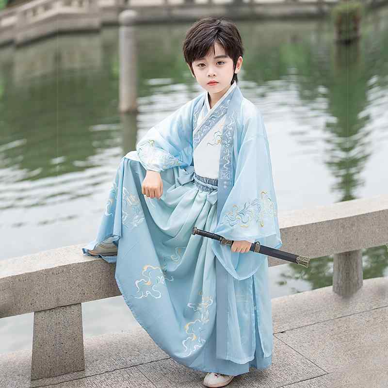 キッズ 男の子 漢服 唐装 中国風 武侠風 古装 演出服 学園公子スタイル かっこいい セットアップ ポリエステル ソフトな肌触り 春秋向き 発表会 文化祭 お祭り 衣装 5,105円