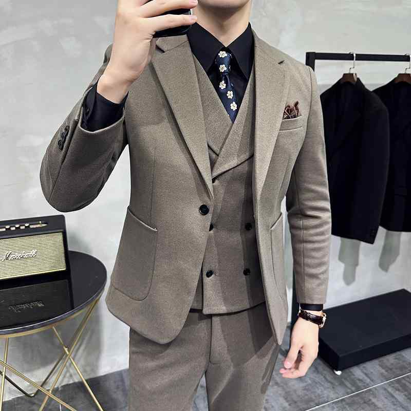背広 メンズ 秋冬 朦々たる 毛糸調 人絹混紡 か細い相応う 一名取り草 ノッチドラペル センターベント 商行為 フォーマル 華燭の典 交歓会 寄り合い 3点仕かける スリー平和条約 黒 薄墨色 珈琲