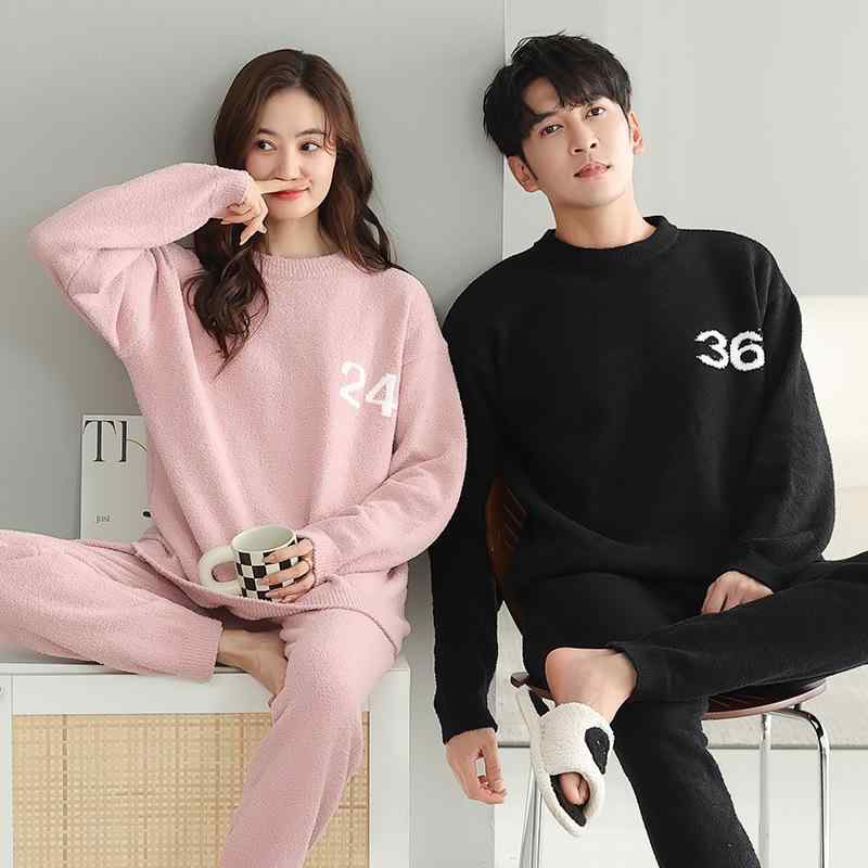 ルームウェア カップル ペア レディース 女性用 メンズ 男性用 ふわふわ もこもこ 極厚 厚手 あったか保温 サンゴフリース ボア 丸首 長袖 ロングパンツ 上下セット パジャマ 部屋着 秋冬 冬物 ワンマイルウェア 快適 リラックス 高級感
