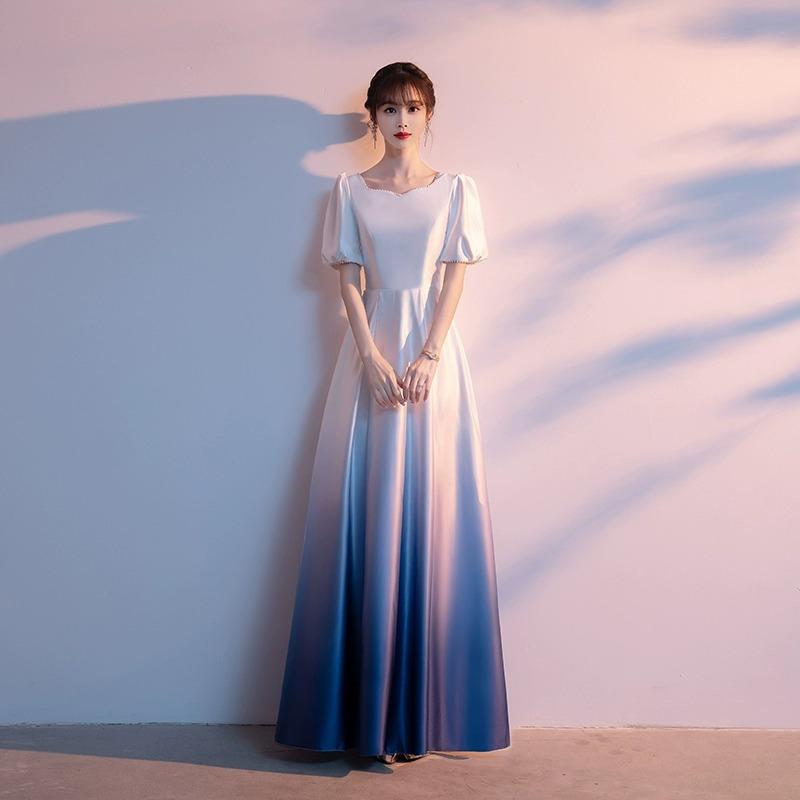 ドレス レディース 合唱 発表会 演奏会 ステージ衣装 司会 指揮 結婚式 パーティ ロング丈 Vネック 五分袖 七分袖 Aライン 上品 エレガント 華やか ポリエステル素材 刺繍