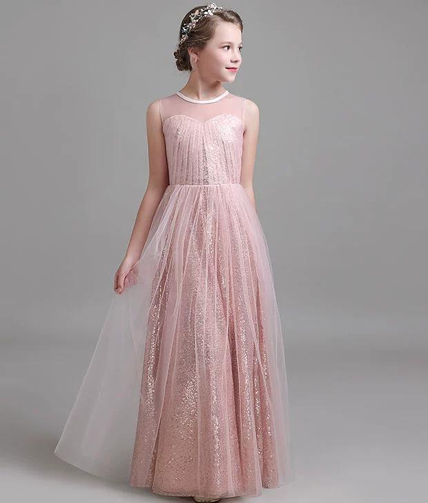 ドレス 女の子 子供 ジュニア プリンセス ロングドレス ピアノ発表会 バイオリン演奏会 フォーマル 結婚式 七五三 チュール素材 ポリエステル製 かわいい ベビーピンク