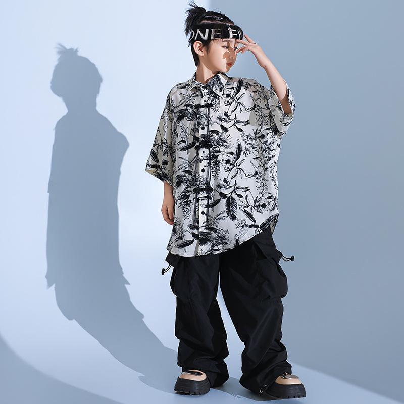 ダンスウェア キッズ ガールズ ジャズ ストリート ヒップホップ 発表会 ステージ 上下セット かっこいい クール おしゃれ カジュアル 春夏 コットン 綿混素材