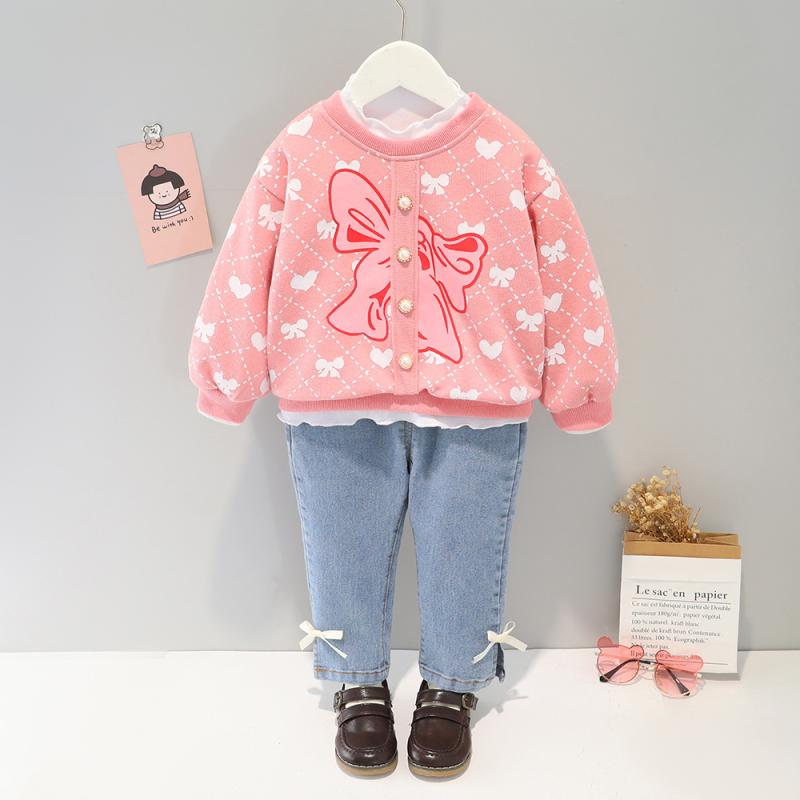 キッズ 女の子 ベビー 幼児 春秋 セットアップ カーディガン ロングパンツ リボン 前開き 韓国ファッション かわいい おしゃれ コットン素材 普段着 ルームウェア