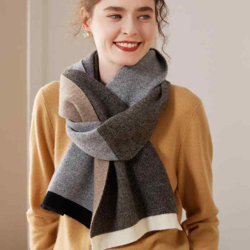 ストール レディース カシミヤ 秋冬 保温 防寒 厚手 切り替え ジャガード織り おしゃれ 上品 ロング丈 マフラー ショール ネックウォーマー