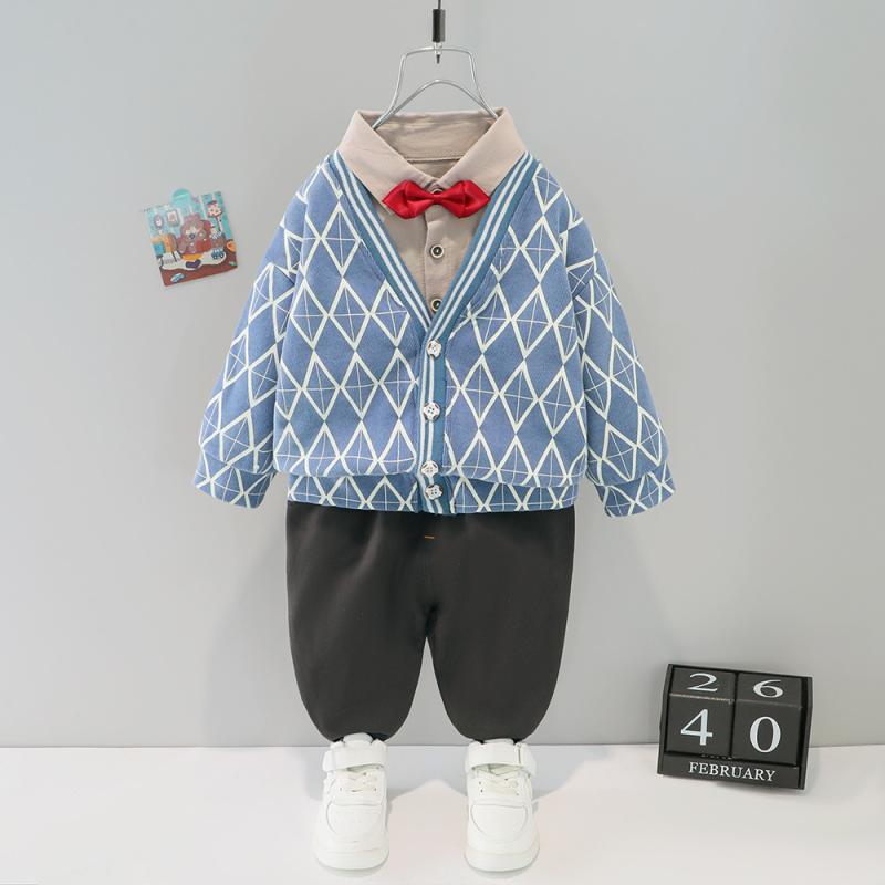 セットアップ 男の子 キッズ ベビー 幼児 秋冬 チェック柄 ジャケット シャツ ロングパンツ 3点セット 長袖 綿素材 シングルボタン 韓国子供服 通園 入学式 お出かけ フォーマル カジュアル