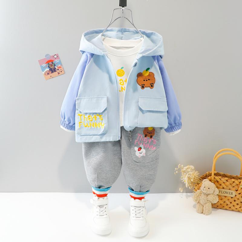 セットアップ 女の子 ベビー ウインドブレーカー ジャケット パンツ 3点セット 長袖 フード付き ジップアップ 春秋 韓国風 コットン ソフトな肌触り かわいい柄 普段使い お出かけ