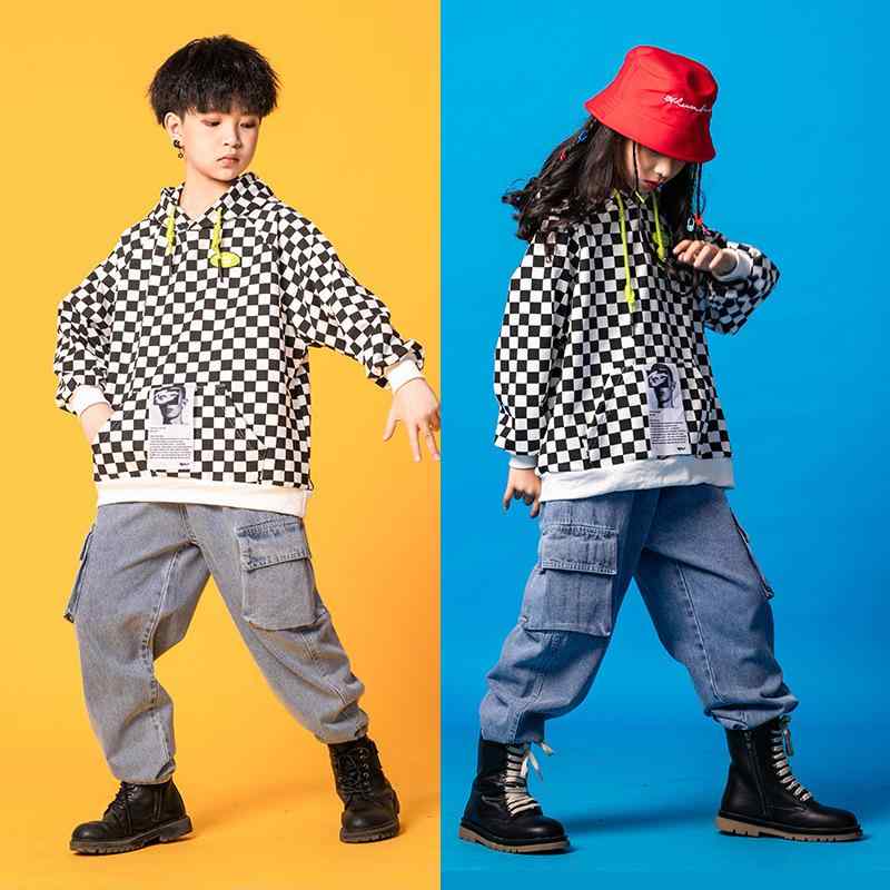 ダンスウェア キッズ 男の子 ヒップホップ ストリート系 セットアップ 韓国ファッション モノクロチェック柄 かっこいい おしゃれ 発表会 ステージ衣装 綿混 オールシーズン 柔らかな肌触り