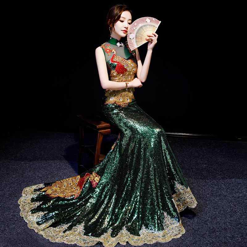 御召しもの レディース 春夏 窈窕たる 御造作 寄り合い フォーマル 華燭の典 二次会 掻き鳴らす会 告げ知らせる会 公演 進行係り 人魚生産ライン ロングギア 逢魔が時御召しもの ロング御召しもの ポリエステル 深緑