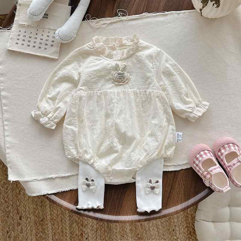 ロンパース ベビー 女の子 女児 新生児 春秋 ダブルレイヤー 肌に優しい コットン 長袖 プリンセス風 かわいい おしゃれ 三角デザイン カバーオール ボディスーツ お出かけ着