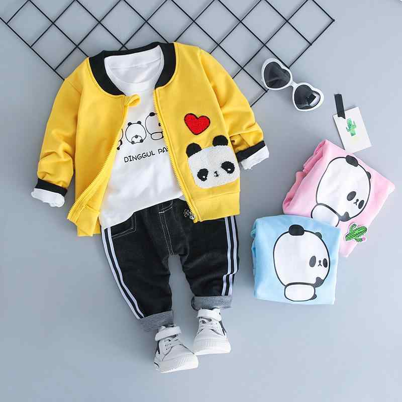 ベビー服 キッズ 男の子 女の子 春秋冬 カジュアル 韓国風 かわいい パンダ柄 キャラクター 長袖 コットン 長ズボン カーディガン 3点セット セットアップ ルームウェア
