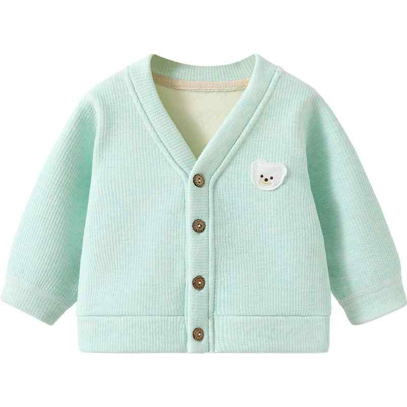 カーディガン ベビー キッズ 男の子 女の子 1歳 2歳 裏起毛 厚手 フリース素材 春秋 Vネック シングルボタン カジュアル トップス アウター 羽織り 通園 普段使い 幼児服
