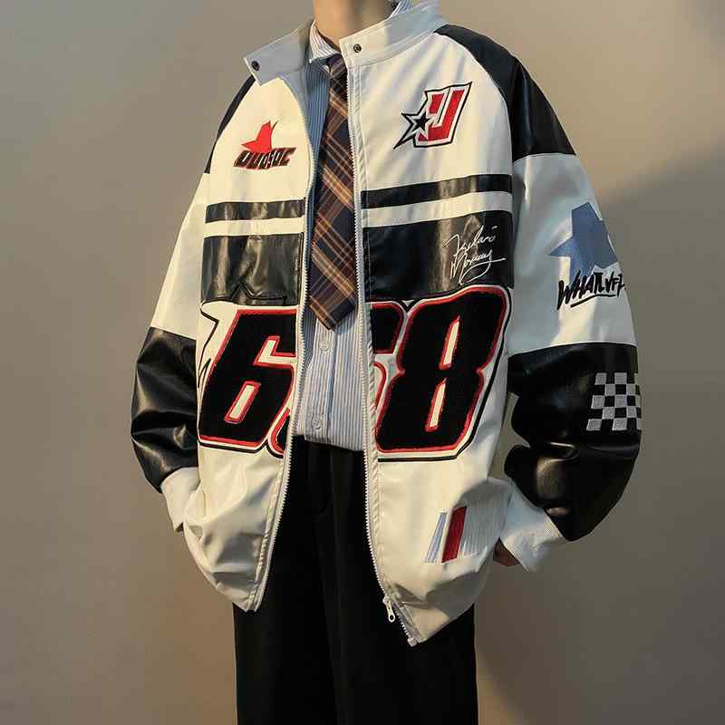 防水 防汚 ジャケット メンズ アメリカン ストリート系 フライトジャケット ライダースブルゾン スタンドカラー クール ゆったり オーバーサイズ ポリエステル 春秋 カジュアル ジップアップ リブ裾 刺繍