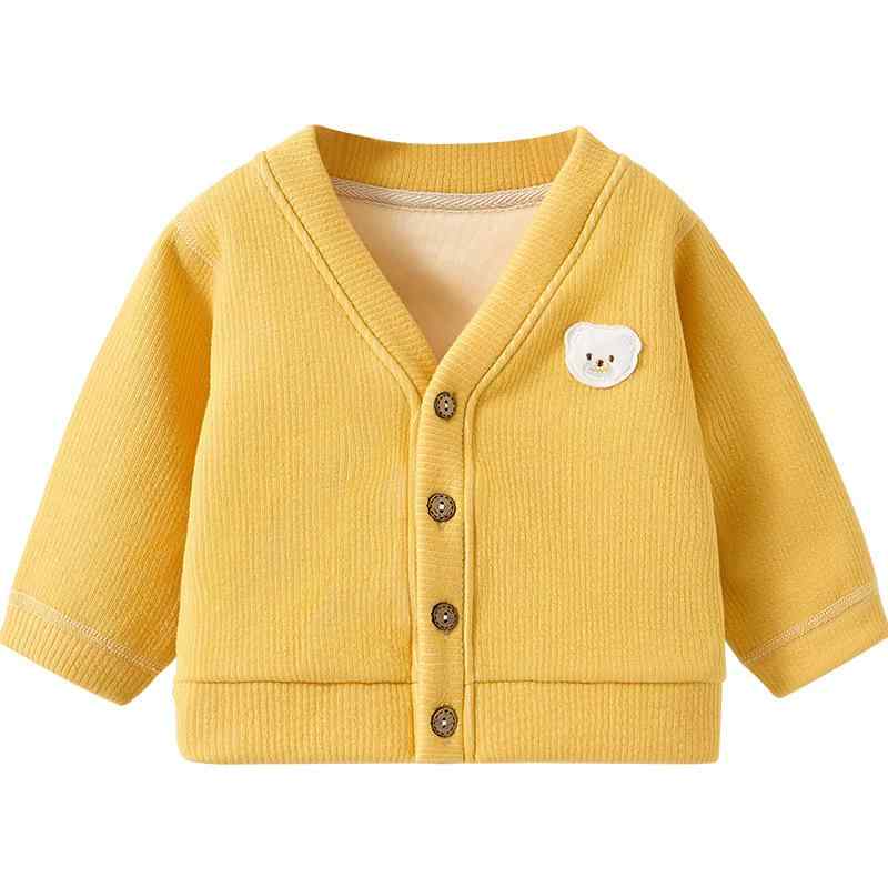 アウター ベビー キッズ 男の子 女の子 1歳 幼児 裏起毛 厚手 保温 秋冬 Vネック 長袖 前開き ボタン カジュアル 無地 冬服 ショート丈 トップス ポリエステル素材