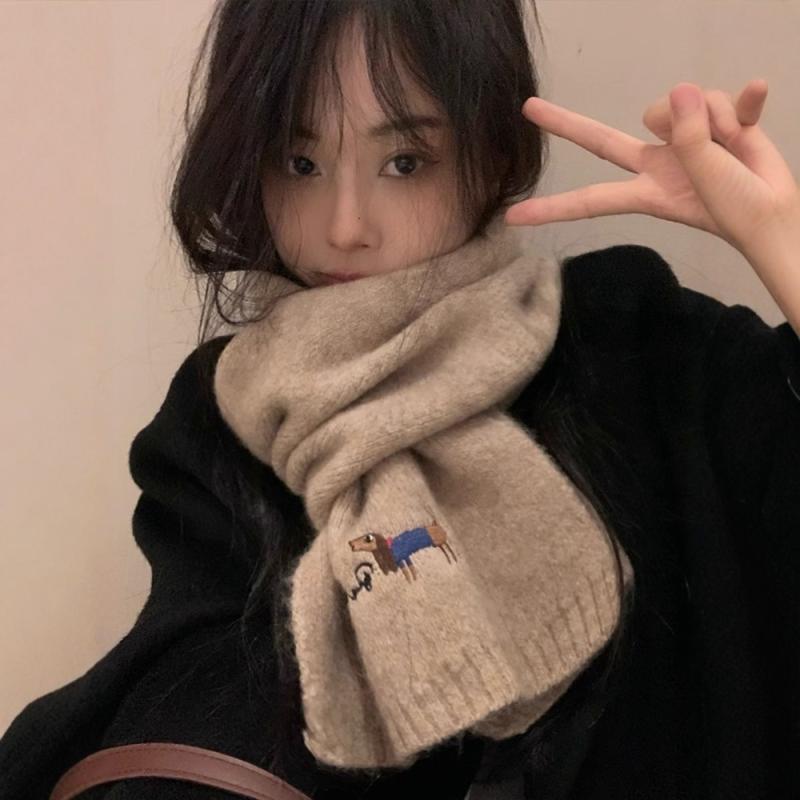 マフラー ストール レディース カシミヤタッチ フェイクカシミヤ 秋冬 韓国風 かわいい アニマルデザイン 保温性 暖かい アクリル素材 通学 学生 デイリー使い 高級感