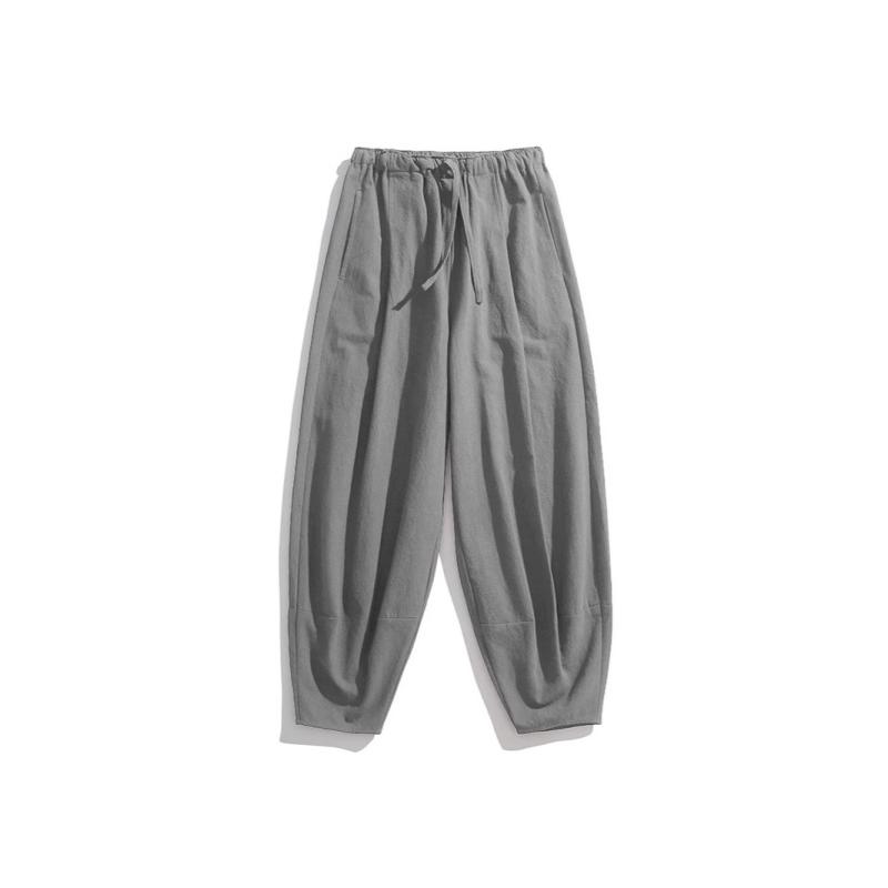 パンツ メンズ 冬用 裏起毛 厚手 禅服 カジュアル ゆったり 中国風 灯籠パンツ 綿麻素材 ミドルウエスト ドローストリング 洗濯可能 ルームウェア 大きいサイズ ブラック グレー 4,465円