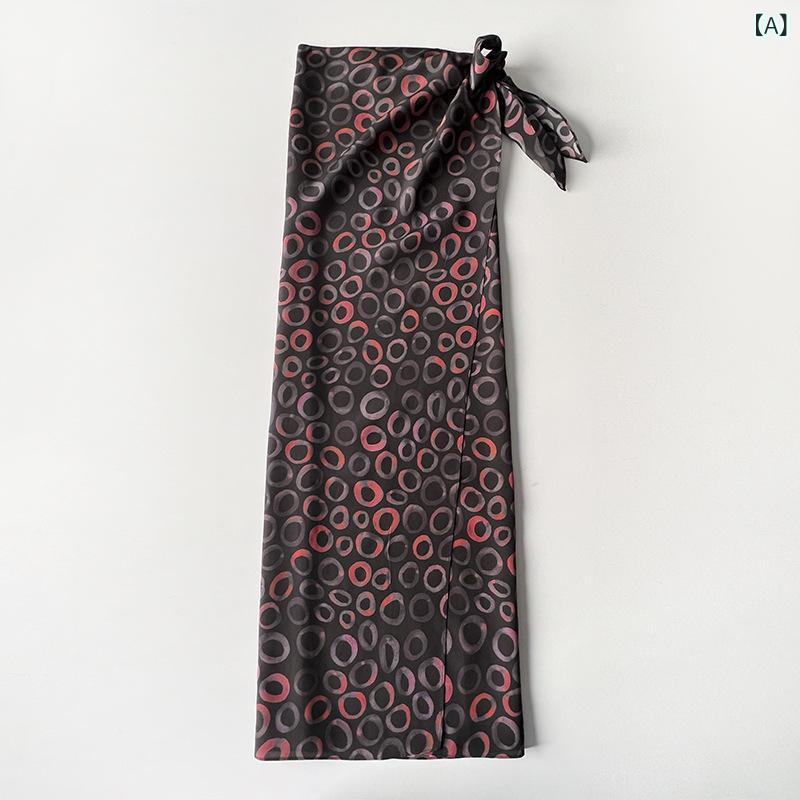 スカート レディース ロングスカート タイトスカート ラップスカート シルク調 総柄 ヒョウ柄 プリント リボン ウエストマーク ミモレ丈 通勤 エレガント きれいめ オフィス カジュアル|セキュアデポ