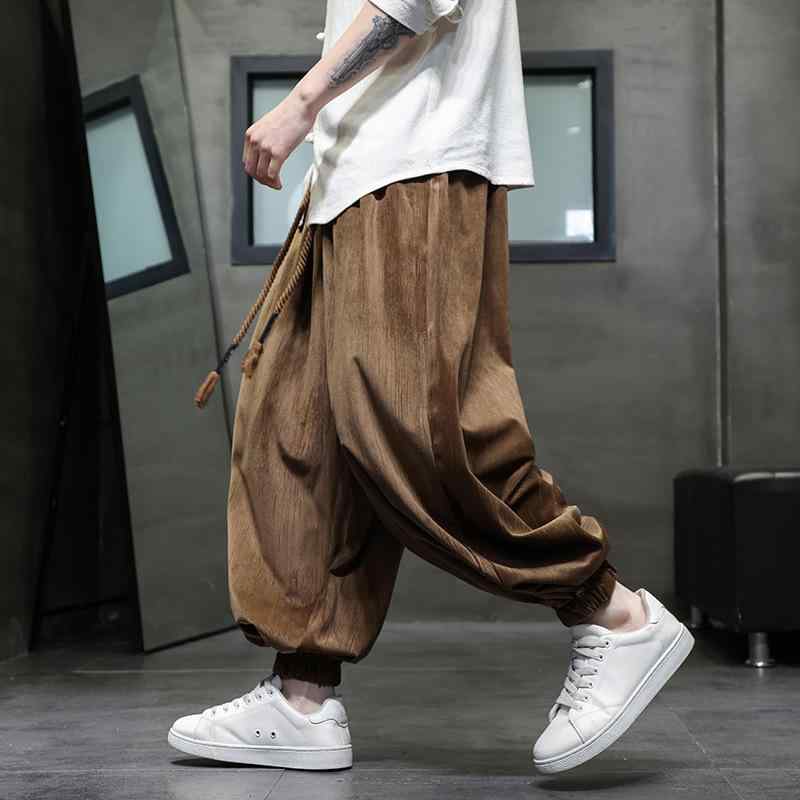 パンツ メンズ 裏起毛 ゆったり ハーレム バルーン テーパード コーデュロイ 秋冬 カジュアル ロング ドローストリング ポケット付き ミドルウエスト ボリューム 保温性 ファッション 新チャイナ風