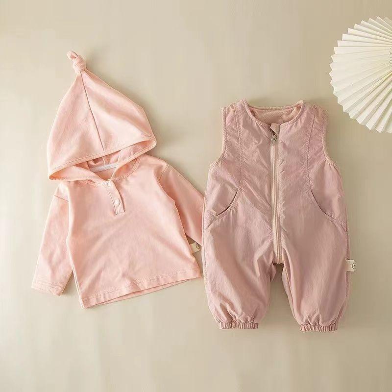 ベビー服 女の子 肌に優しい 安心安全 通気性 コットン素材 春秋 ノースリーブロンパース 長袖羽織り ツーピースセットアップ カジュアル 新生児 0歳 1歳 幼児 かわいい 出産祝い ギフト