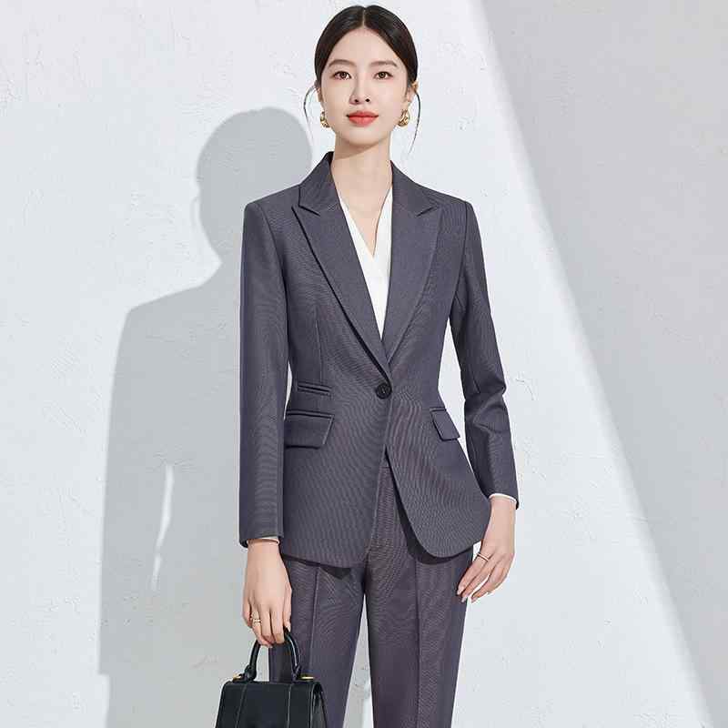 スーツ レディース ビジネス オフィス フォーマル 面接 通勤 セットアップ ジャケット パンツ スカート 制服 ユニフォーム 上品 エレガント 春秋 ダークグレー ポリエステル レーヨン混