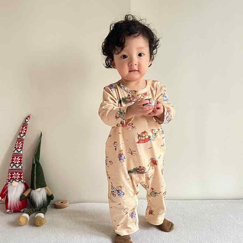 ベビー ロンパース 男の子 女の子 長袖 ニット コットン100% カバーオール スナップボタン 秋冬 クリスマス お正月 北欧風 乳幼児 80cm 90cm 100cm ユニセックス 普段着 部屋着 お出かけ着