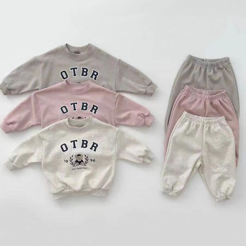 スウェット ベビー キッズ 男の子 女の子 肌に優しい 綿95% クマ柄 韓国風 かわいい 長袖トレーナー ロングパンツ 上下セット 秋冬春 ルームウェア 普段着 80cm 90cm 100cm