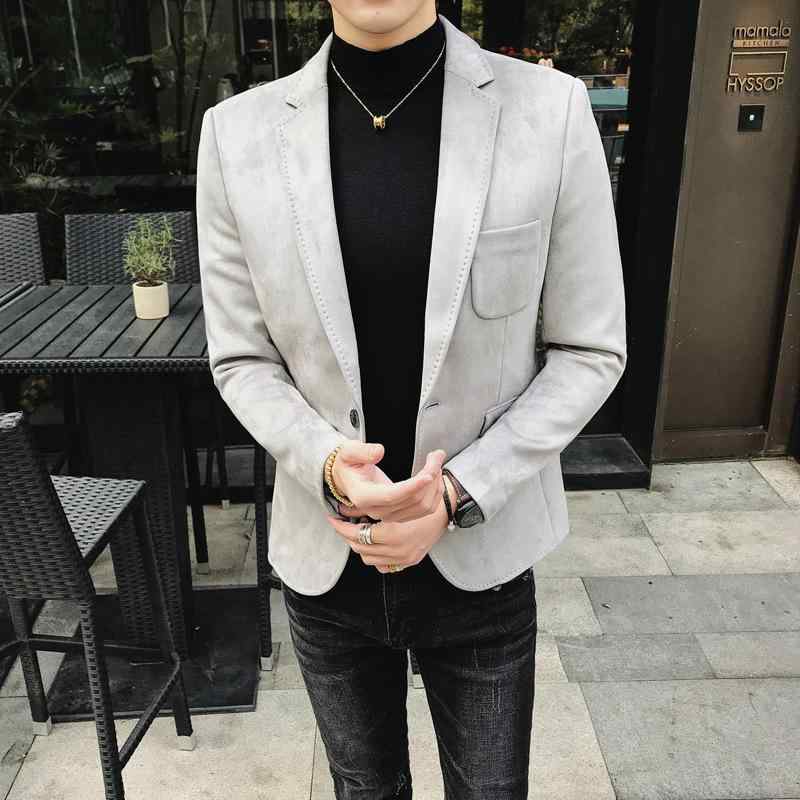 テーラードジャケット メンズ 成人男性用 秋冬 スエードクロス か細い填まる 細身 無地 心地よい 韓国風 シングル名取り草 アウター 羽織り 商行為 好いたらしいめ
