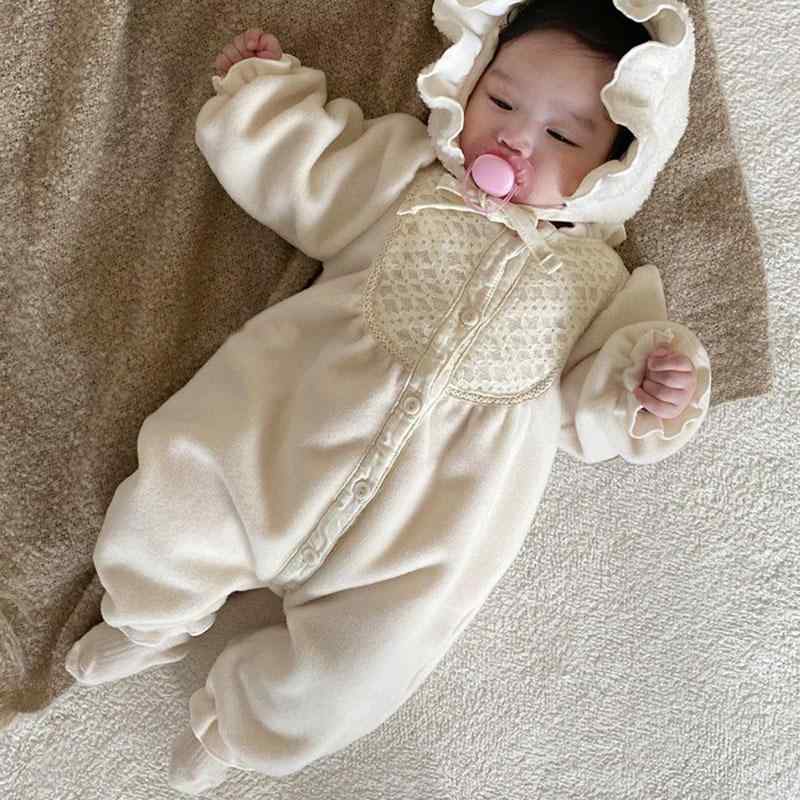 ロンパース ベビー 赤ちゃん 新生児 男女兼用 0歳 1歳 秋冬 あったか 厚手 両面フリース 柔らか 肌触り フード取り外し可能 長袖 前開き カバーオール 韓国風 かわいい プリンセス 綿95%