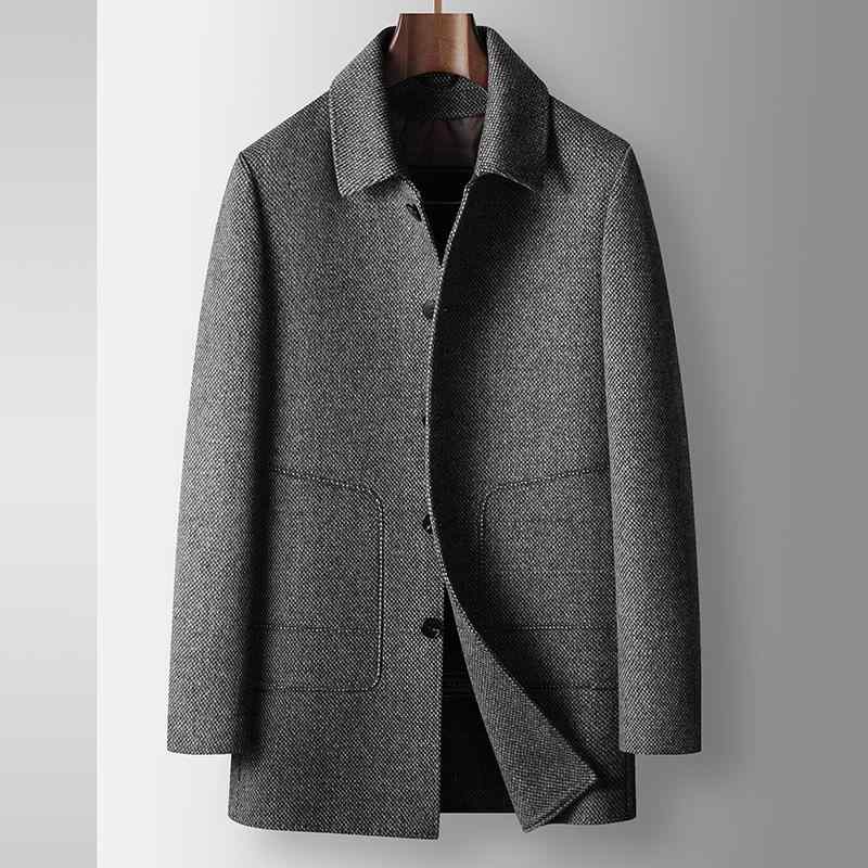 ジャケット メンズ 秋冬 シルク ウール メルトン テーラード襟 ダブルフェイス 取り外し可能 ダックダウンライナー 防寒 暖かい ビジネス 通勤用 きれいめ アウター グレー 無地|セキュアデポ