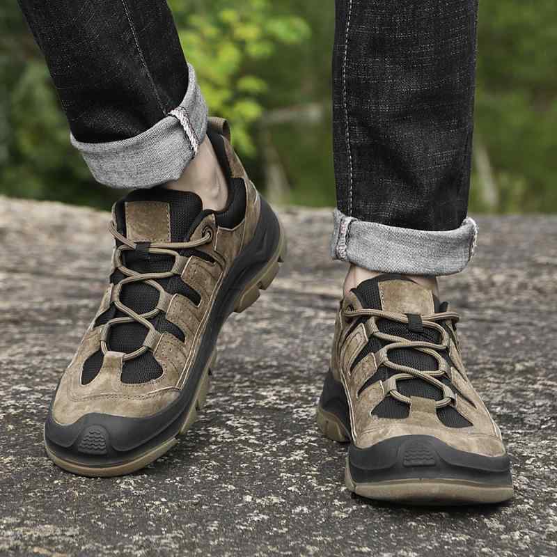 アウトドアシューズ メンズ 男性用 快適 通気性 切り替えデザイン ローカット ワークテイスト 登山 ハイキング トレッキング カジュアル レザーメッシュ 春夏