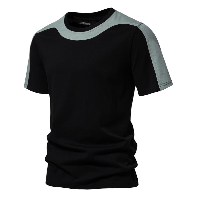 Tシャツ メンズ 男性用 半袖 ヘビーウェイト 配色切り替え 綿100% コットン スポーツ アクティブ 通気性 形態安定 無地 クルーネック 丸首 フィットシルエット カジュアル デイリー 普段着 部屋着 夏