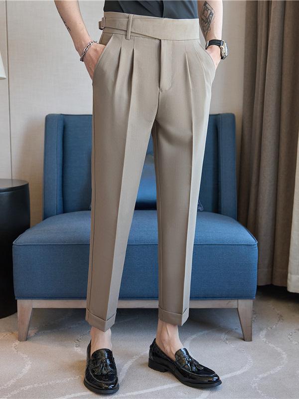 スラックス メンズ 秋冬 ドレープ感 ストレートパンツ 微ストレッチ ロールアップ イタリアンカジュアル ライトビジネス ビジカジ 通勤 オフィス ポリエステル混紡 上質 黒 ブラウン
