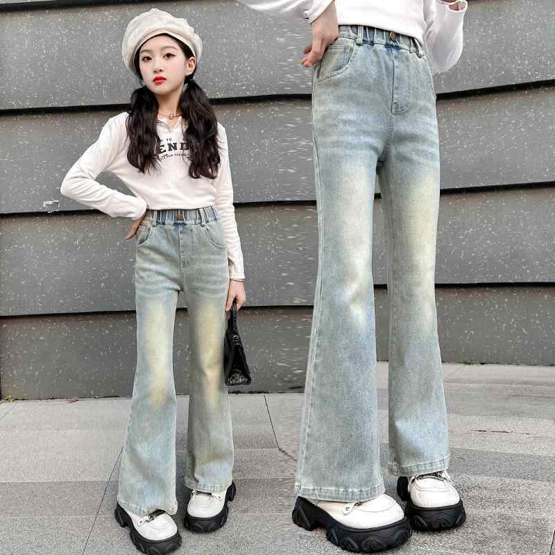 デニムパンツ 女の子 キッズ ジュニア 春秋 ハイウエスト ウエストゴム 綿混 ストレッチ フレアパンツ カジュアル おしゃれ 柔らかい 外出用 無地 ロング丈 4,195円