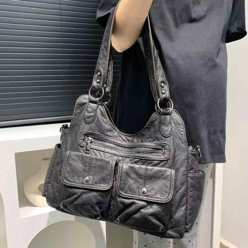 バッグ レディース 柔らかPUレザー ソフト ショルダーバッグ トートバッグ A4対応 大容量 通勤 通学 レトロ 欧米風 日韓トレンド 肩掛け 斜め掛け ファスナー開閉 内ポケット 仕切り デイリーユース 春夏