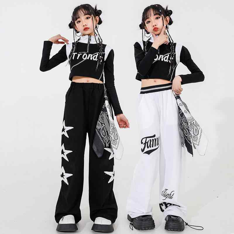 ダンスウェア キッズ 女の子 ジャズダンス クロップド丈トップス 上下セット ジュニア コットン素材 春秋向け かわいい おしゃれ 発表会 練習着 レッスン着 ステージ衣装