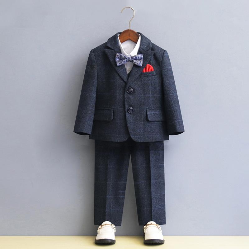スーツ 男の子 キッズ 裏起毛 防寒 暖かい 秋冬 チェック柄 英国風 韓国風 ジャケット ベスト セットアップ フォーマル セレモニー 入園式 卒園式 入学式 卒業式 発表会 結婚式 七五三 お受験