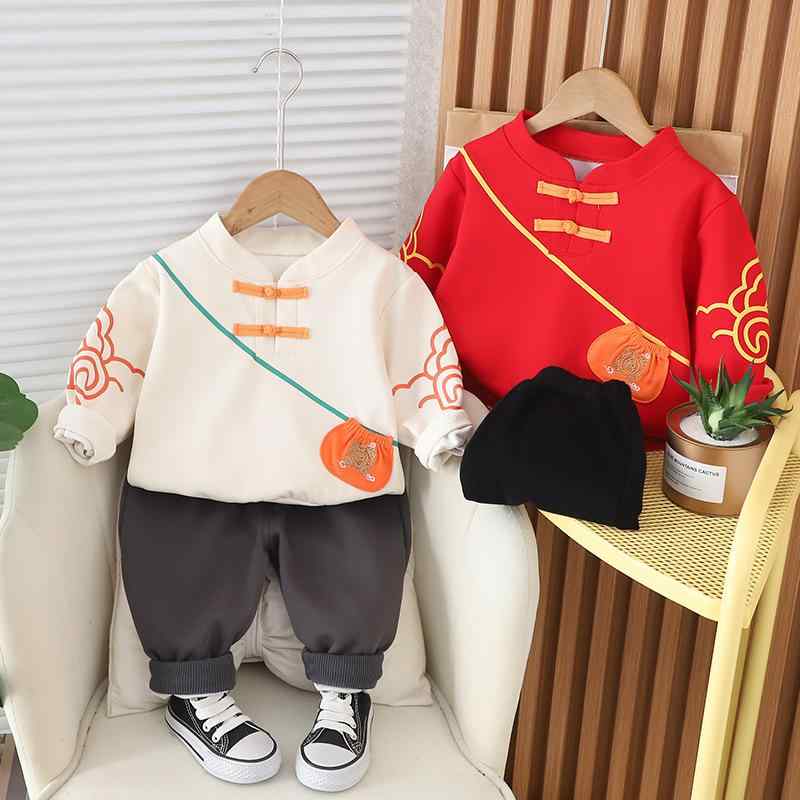 セットアップ キッズ ベビー チャイナ風 飾りボタン 長袖 スウェット トレーナー パンツ 上下セット 春秋 かわいい コットン 柔らかい おしゃれ 普段着 2点セット 男の子 女の子 男女兼用