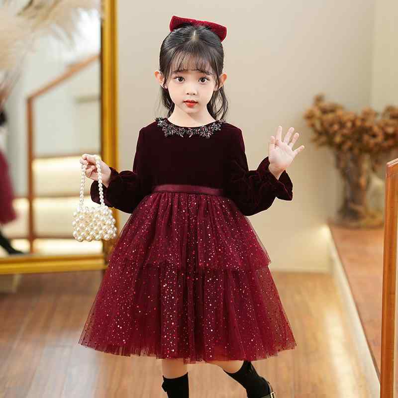 ドレス 女の子 子供用 キッズ 秋冬 発表会 フォーマル プリンセス ボリューム ワンピース ふんわり チュール かわいい レッド 赤色 ポリエステル コットン裏地 8歳 140cm対応