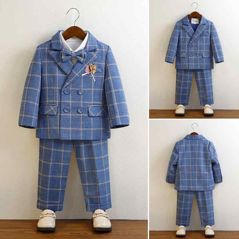スーツ 男の子 キッズ ベビー 柔らかな肌触り ダブルボタン チェック柄 ブリティッシュスタイル フォーマル セットアップ 1歳 誕生日 結婚式 発表会 入学式 卒業式 七五三 記念写真 舞台衣装 春 秋