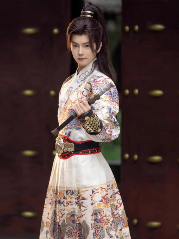 漢服 男女兼用 明朝様式 飛魚服 曳撒装 錦衣衛風 オリジナルデザイン 重厚感 豪華 織金細工 飾り花刺繍 幾何学模様 ポリエステル素材 秋冬｜セキュアデポ