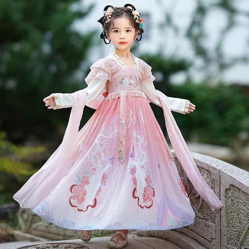 ワンピース 女の子 キッズ ガールズ 子供服 漢服 唐装 中国風 民族衣装 チャイナドレス プリンセスドレス かわいい 花柄 田園風 春秋 こどもの日