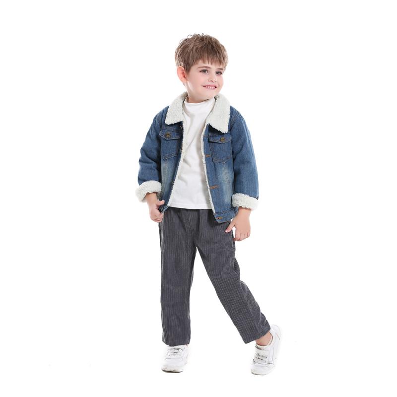 デニムジャケット キッズ 男の子 女の子 子供服 裏起毛 厚手 保温 防寒 秋冬 韓国風 カジュアル アウター トップス 綿混 前開き ブルー