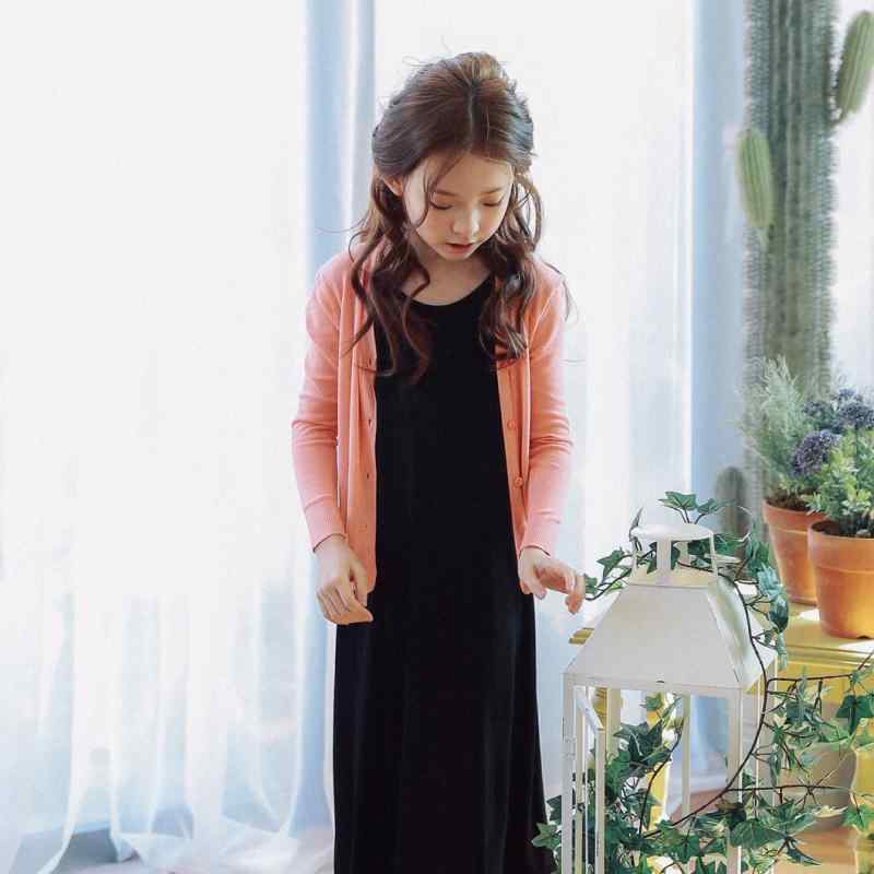 キッズ 女の子 カーディガン UVカット 接触冷感 薄手 春夏 韓国風 無地 長袖 Vネック 前開き 綿ニット 冷房対策 部屋着 普段着 カジュアル